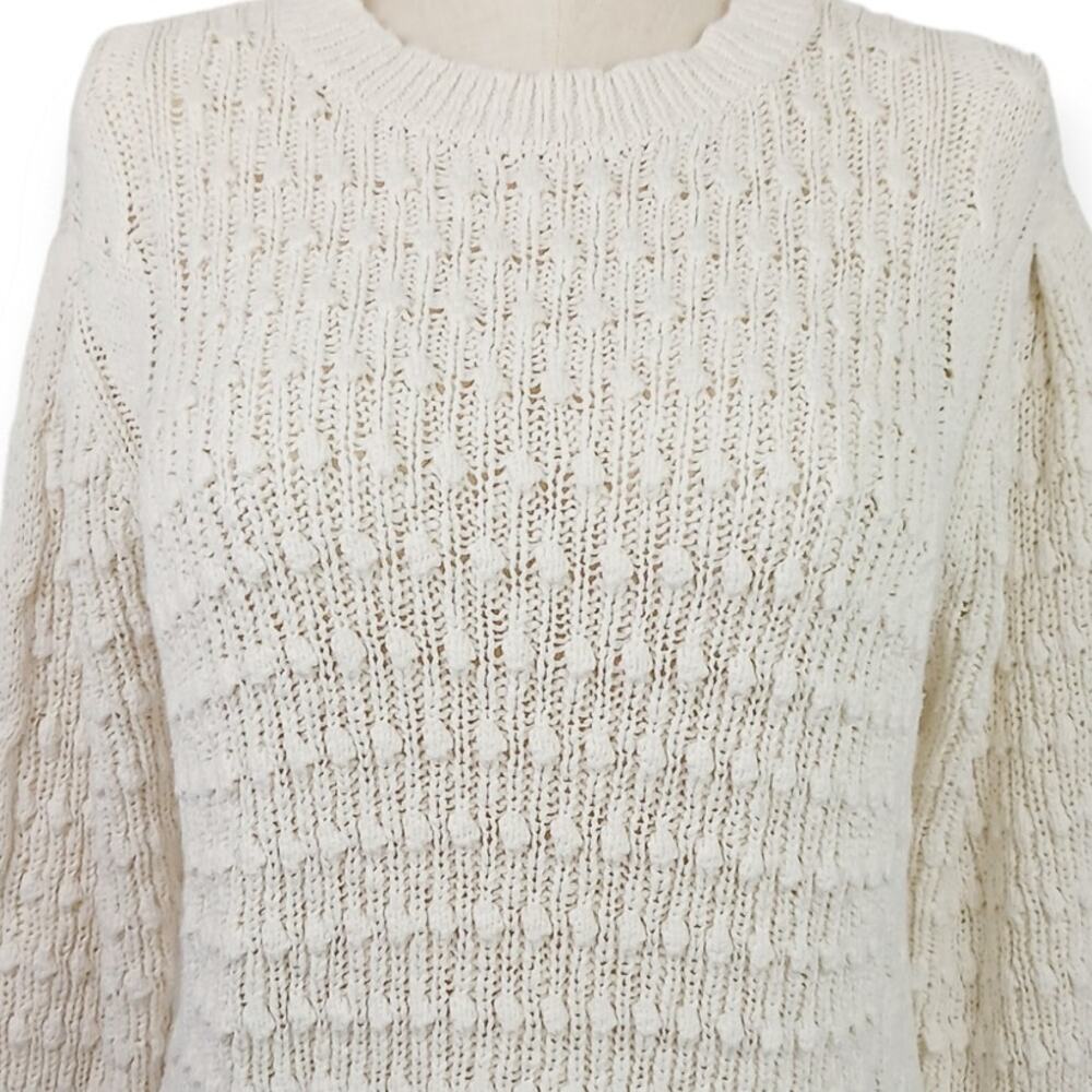 Something Navy SZ XL Cream Cotton Linen Blend Bobble & Cable Knit Chunky Sweater - Picture 3 of 8